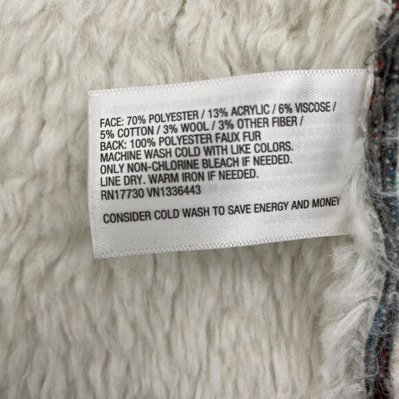 Mossimo Supply Vest Womens Medium Gray Teal Aztec Sherpa Lined Open Front - Picture 8 of 11